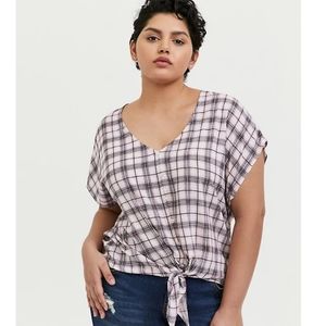 NWT Torrid plaid challis button tie bottom top 00